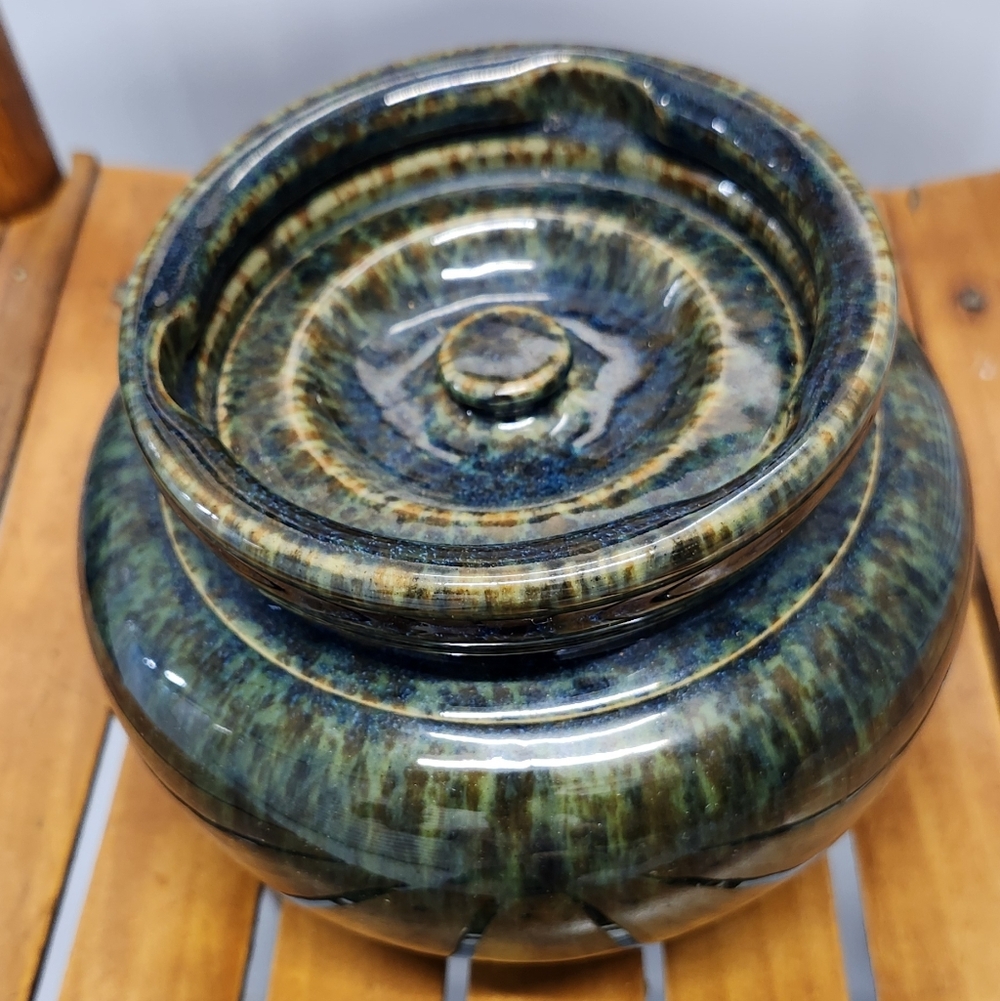 Vintage Tobacco Pot Stoneware Blue Green Made In England